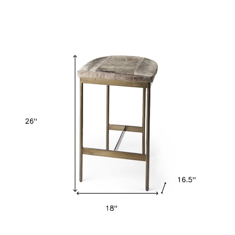29” High Gold Frame Backless Bar Stool with Gray Upholstered Hide Saddle Seat for Kitchen or Bar - 26"H x 18"W x 16.5"D