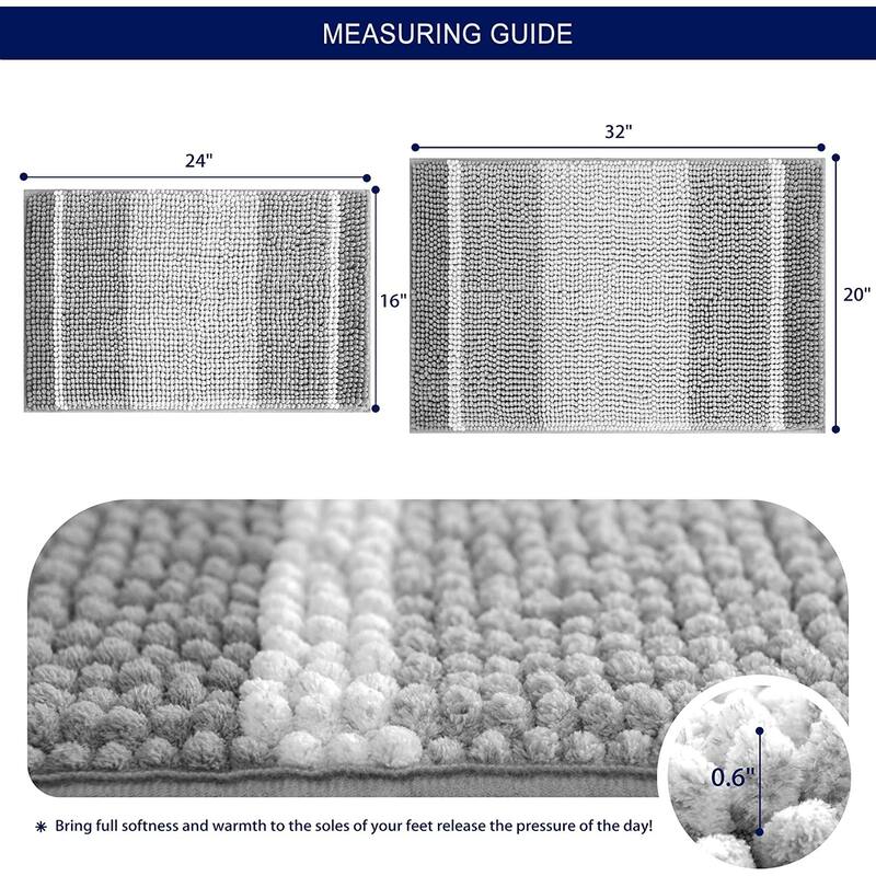 Subrtex Rugs Chenille Gradient Stripe Pattern Soft Plush Bath Rug Shower Water Absorbent Mat