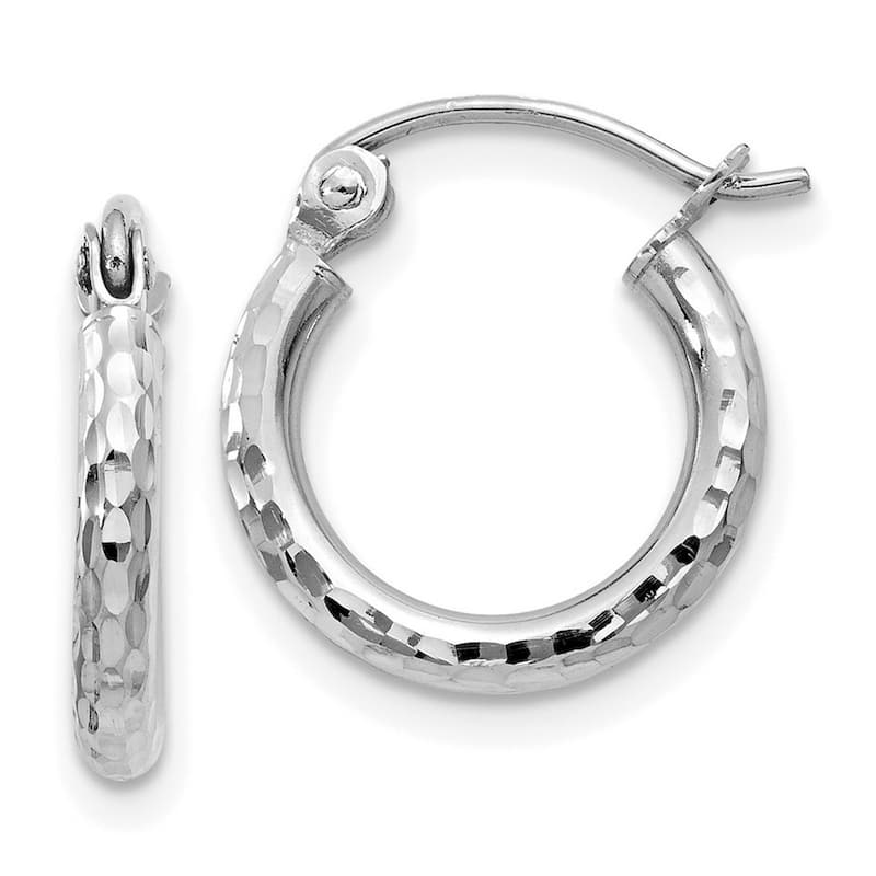Curata 10k White Gold 2mm Textured Round Tube Hoop Earrings - 13mm - 60mm