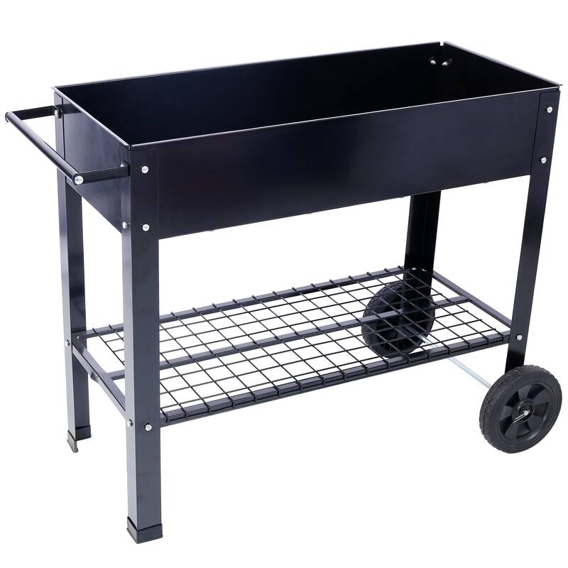 Countryside Style Garden Bed with Wheels Patio, Lower Shelf 1 Built in Storage Shelf, for Backyard Flower Herb Outdoor