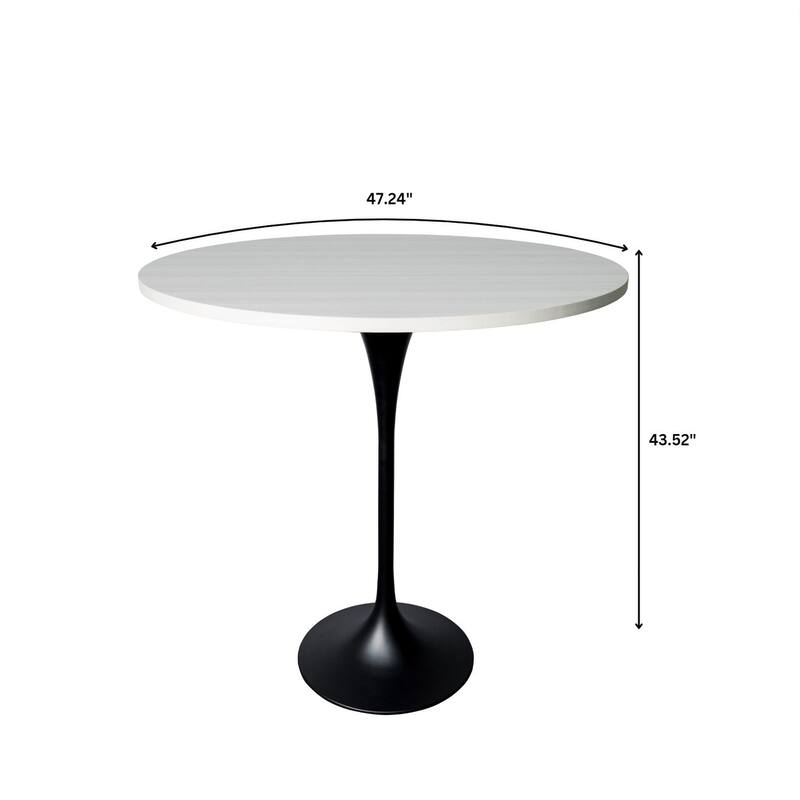 LeisureMod Verve 48" Round Dining Table with MDF Wood TableTop and Black Steel Base for Kitchen & Dining Room