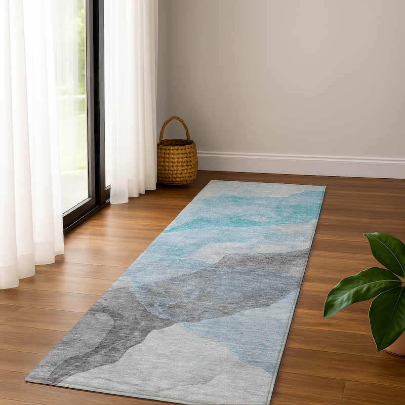 Premium Washable Super Soft Contemporary Fizal Mayfield Rug - Teal - 2'3" x 7'6"