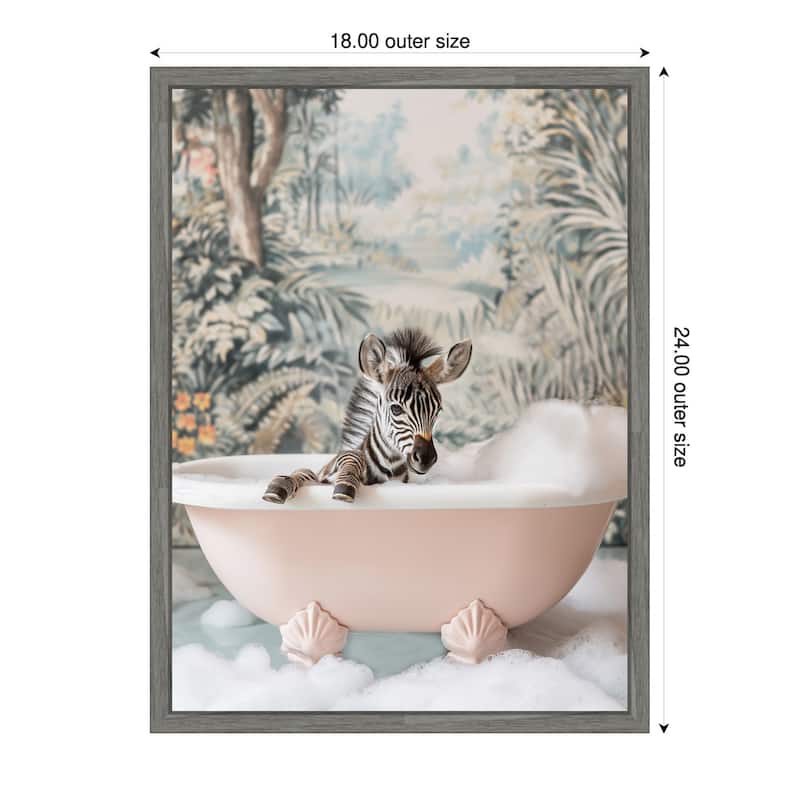 Zebra Bath Time by Niky Rahner Framed Canvas Wall Art - 18 x 24 in