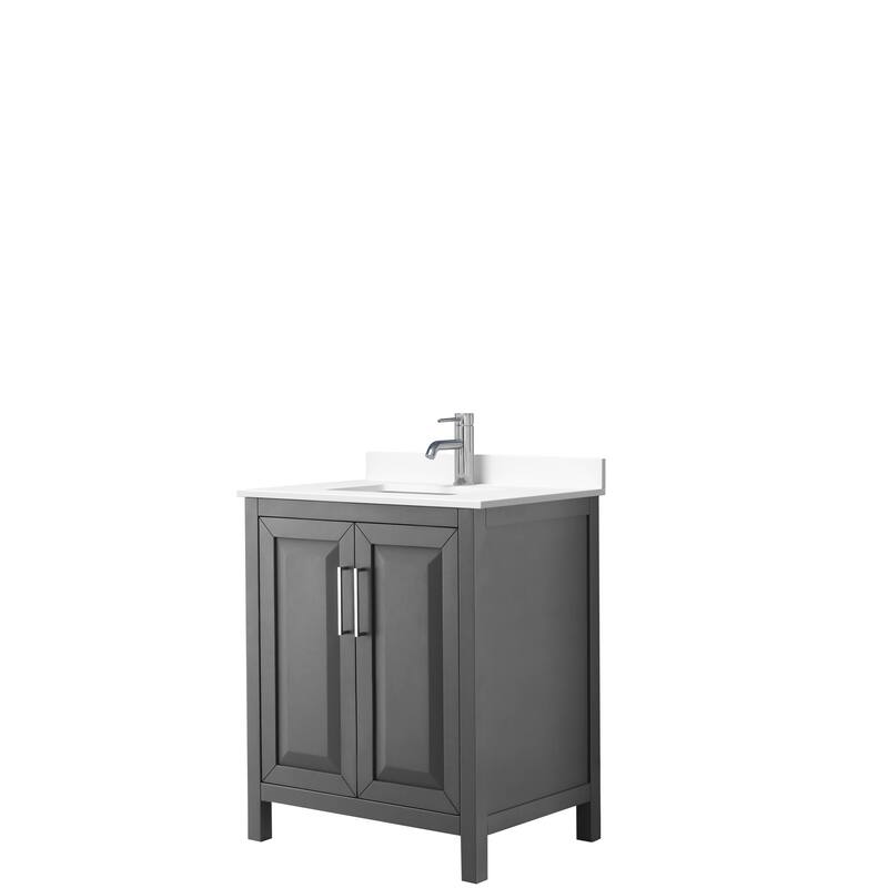 Daria 30 Inch Single Vanity, Cultured Marble Top - Dark Gray, Chrome Trim, White Cultured Marble Top