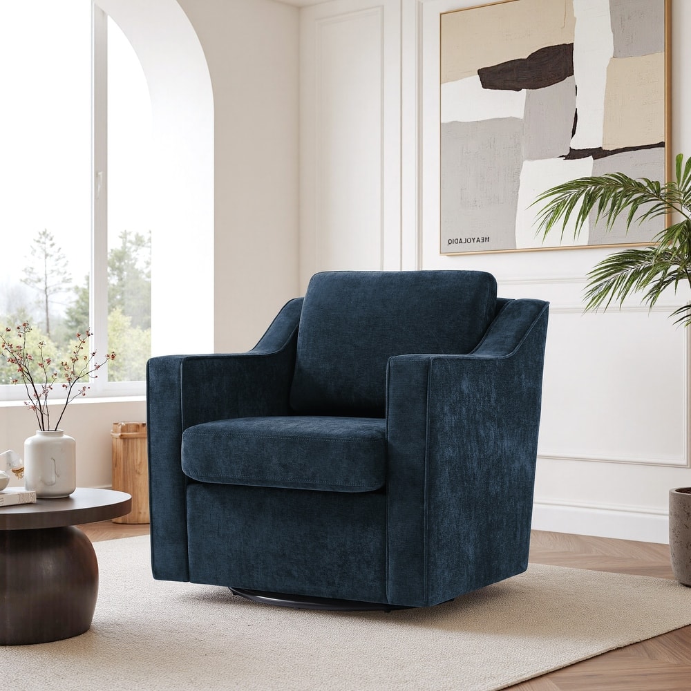 UIXE Chenille/Leather Swivel Barrel Chair Accent Chairs For Living Room