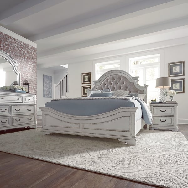 slide 2 of 38, Magnolia Manor Upholstered Bed, Dresser and Mirror, and Nightstand Set Antique White - Queen