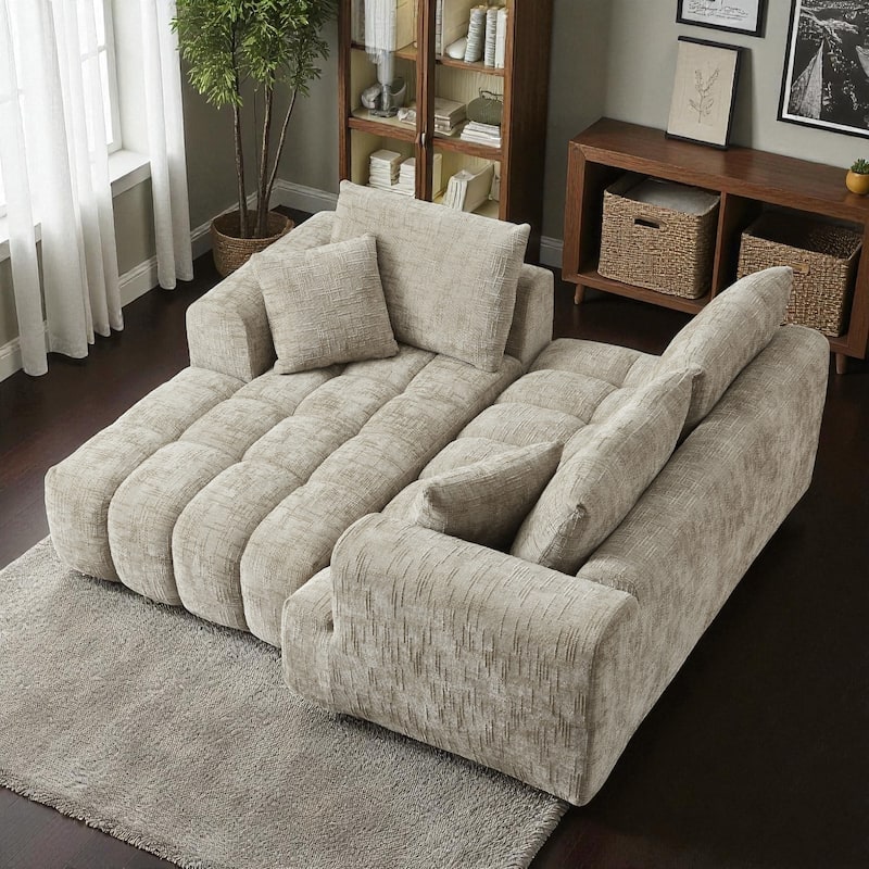 108" Oversized Chenille L-Shape Sectional Sofa Minimalist Tufted Comfy Sleeper Couch No Assembly Required for Home