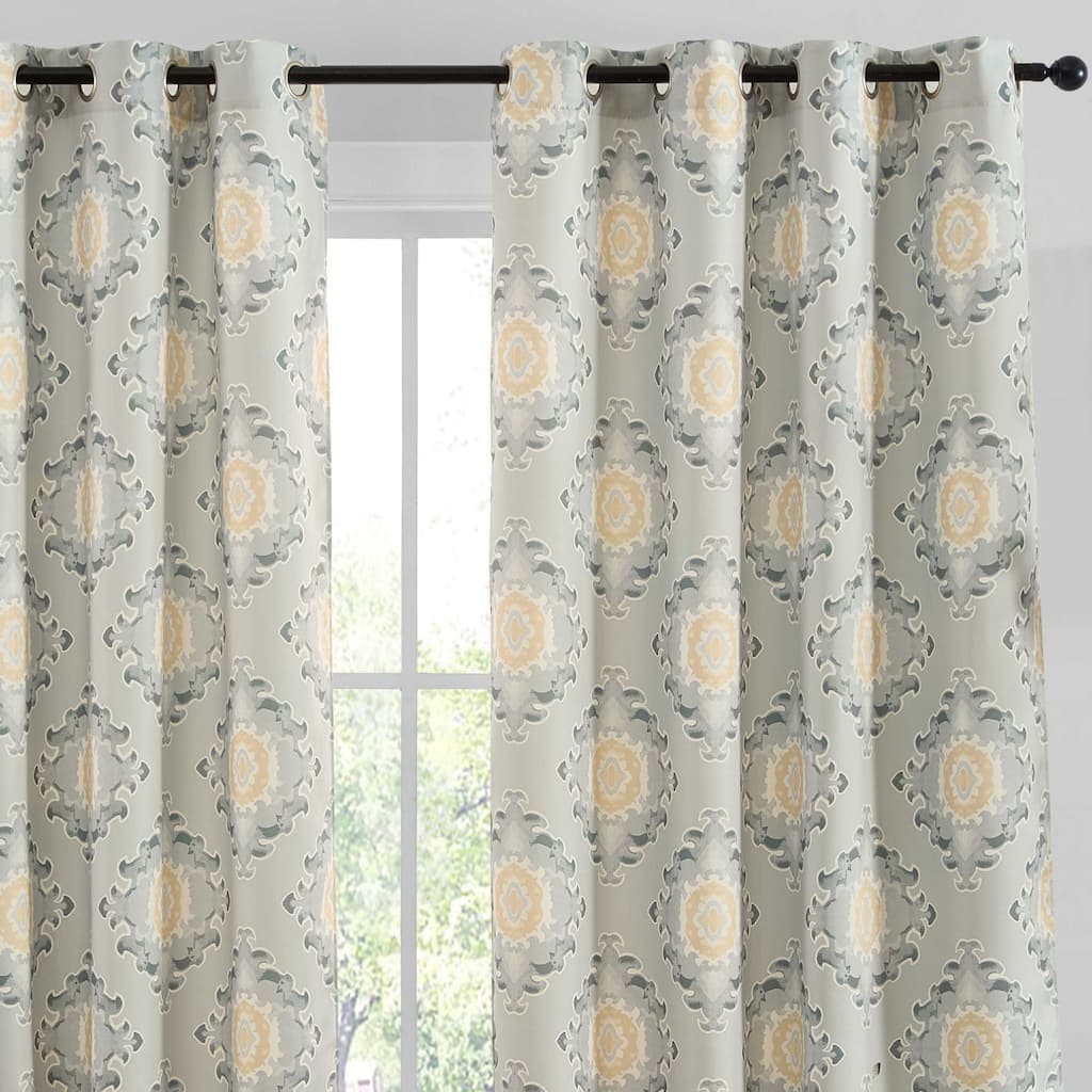 HLC.ME Liam Ogee Ikatt Damask Grommet Curtains - Light Filtering Darkening Window Panels, Set of 2