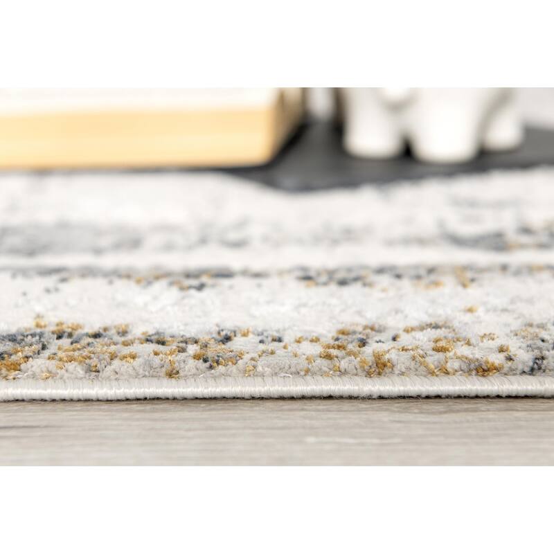 HomeRoots 20' Gray and Ivory Abstract Distressed Runner Rug - 20' Runner