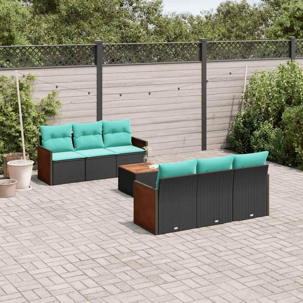 vidaXL 7 Piece Patio Sofa Set with Cushions Black Poly Rattan - 21.7 x 24.4 x 27.2