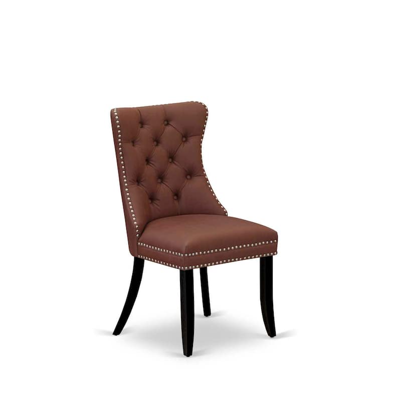 Parson Dining Chairs Set of 2 - Burgundy Faux Leather Padded Chairs with Nailhead Trim