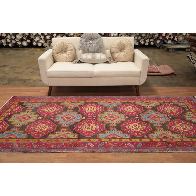 Hand Knotted Oriental 100% Wool Carpet Traditional Geometric Red Ardebil Runner Rug - 9' 4'' X 4' 5''