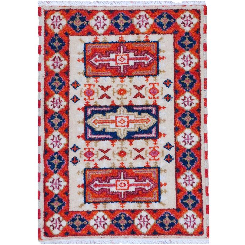 HERAT ORIENTAL Handmade Kazak Wool Rug - 2' x 3' - 2' x 3' - Ivory