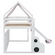 preview thumbnail 48 of 78, Full Size Loft Bed with Slide, Tent, and Storage Shelves - House Frame Kids Bed with Ladder and Car-Shaped Organizer