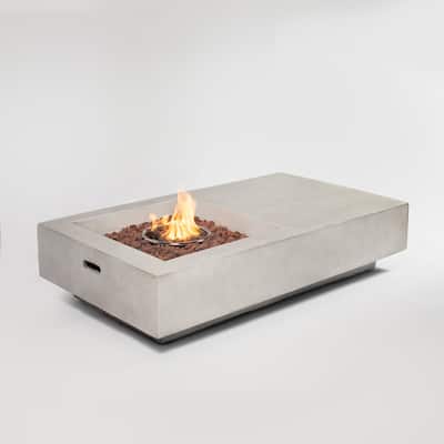 GDFStudio - Hudson 60" Modern Concrete Gas Fire Pit Table with 50,000 BTU Stainless Burner & Lava Rocks