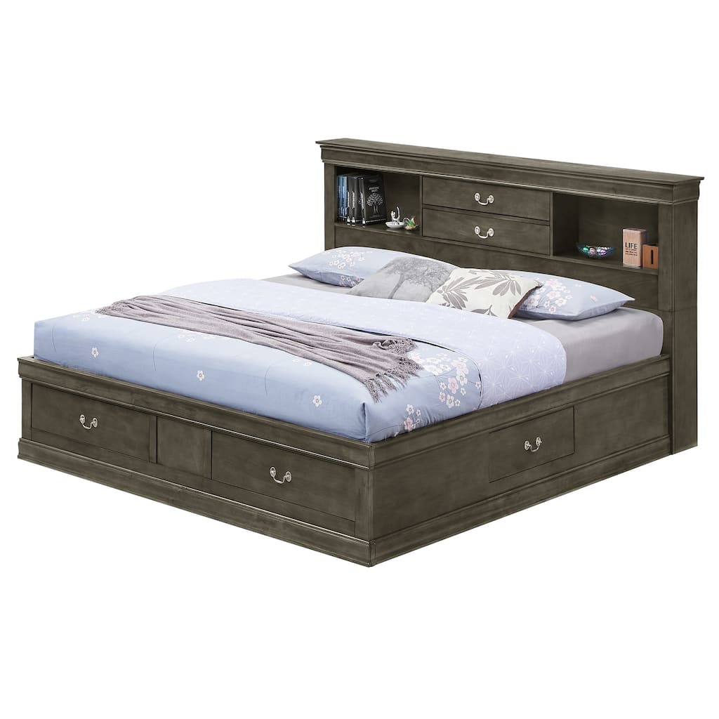 King Platform Bed with Storage Drawers - 87" - Gray