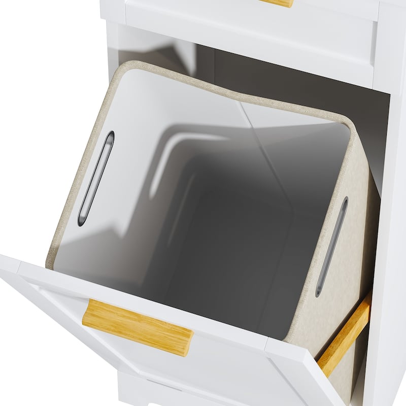 VECELO Tilt Out Laundry Hamper Cabinet with Laundry Baskets Hamper,Bathroom Storage Cabinet Laundry Cabinet with Drawer