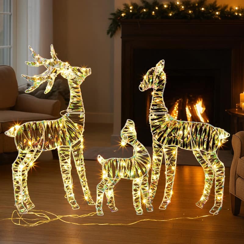 3-Piece Lighted Iridescent Christmas Reindeer Family Set Outdoor Decorations 2d