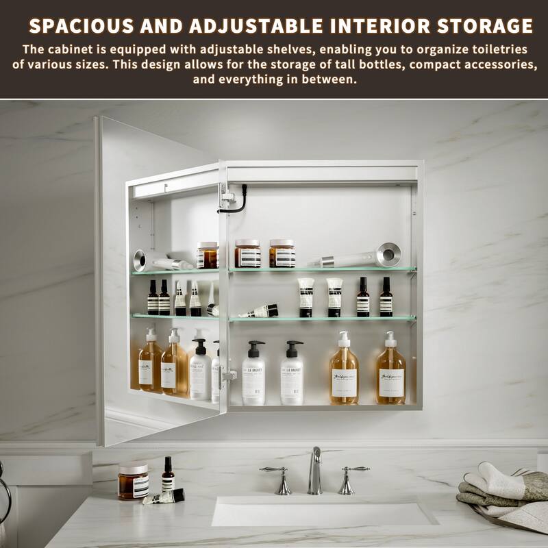 Modland 24"-30"W x 30"H LED Bathroom Medicine Cabinet with Mirror Anti-Fog,Surface or Recessed Mount