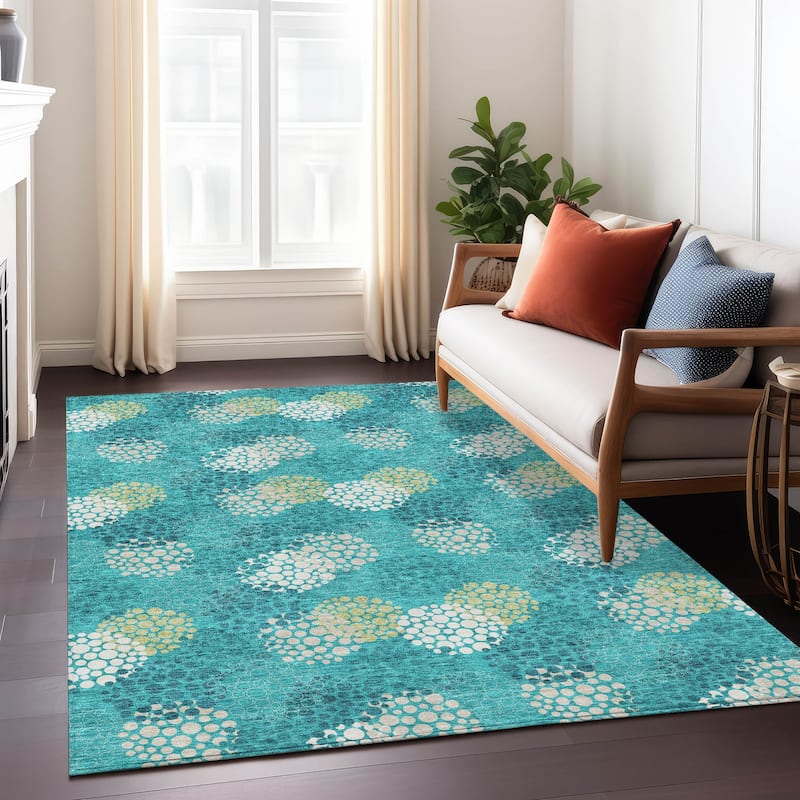 Machine Washable Indoor/ Outdoor Chantille Modern Bubbles Rug