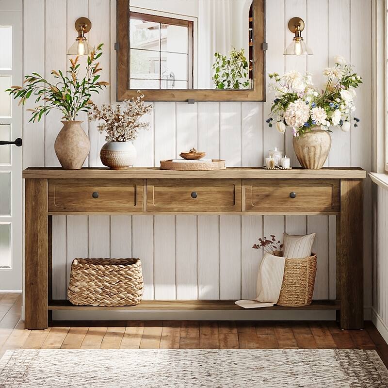 70.9 Inch Extra Long Console Table with 3 Drawers for Entryway, Farmhouse Wood Sofa Table Behind the Couch