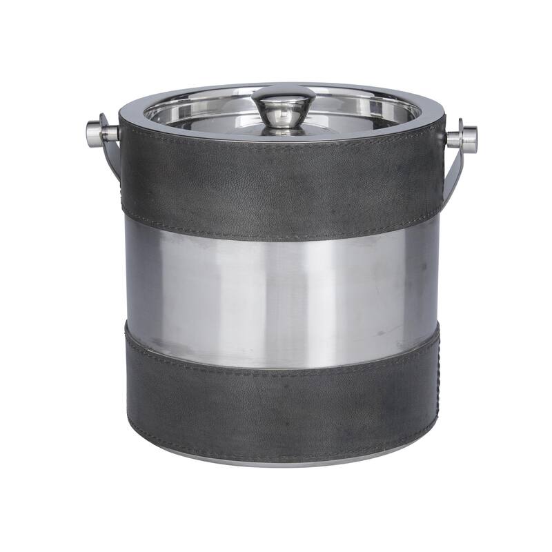 Leather Handmade Ice Bucket with Lid - Gray or Brown - Roche River Decor