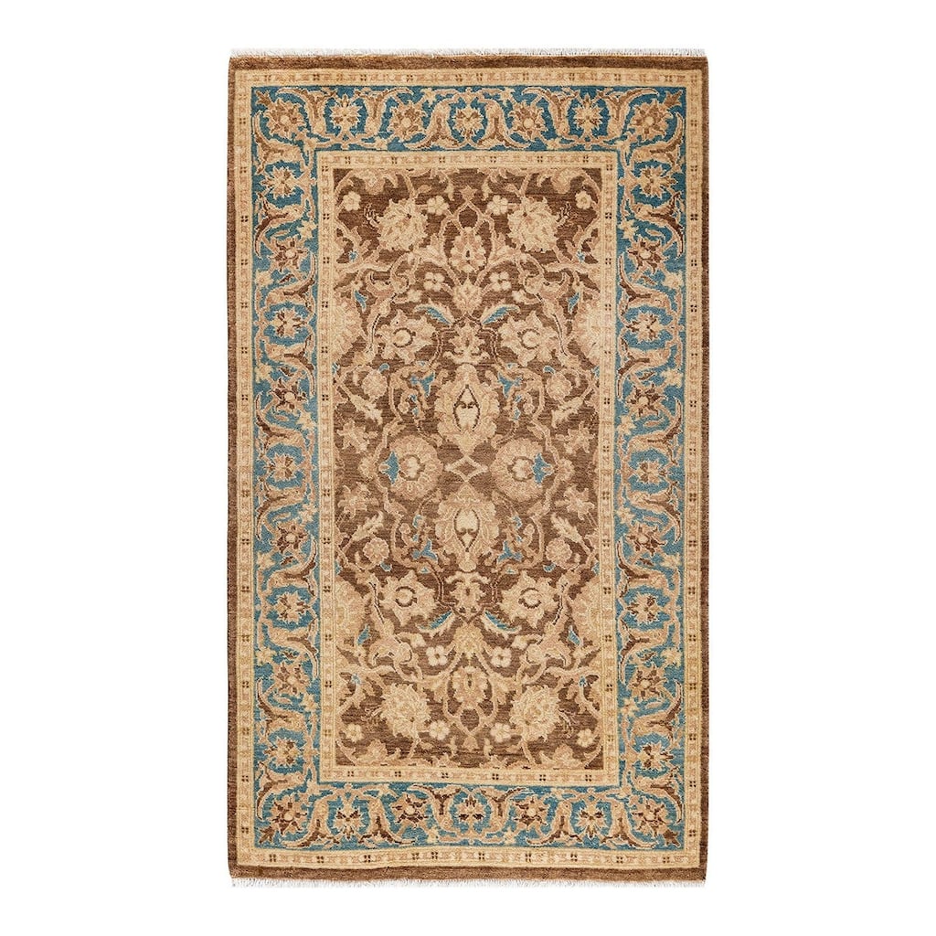 Overton Hand Knotted Wool Vintage Inspired Traditional Ottoman Brown Area Rug - 3' 1" x 5' 4"