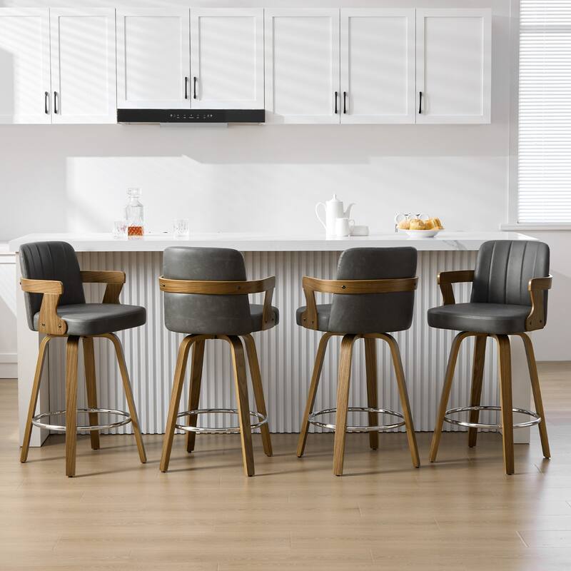 Upholstered Wood Swivel Counter Height Barstool with Arms - 37.8"H x 18.7"W x 19.29"D