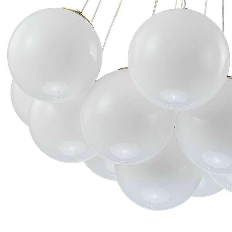 Brushed Brass 13-Light Opal Glass Cloud Bubble Cluster Chandelier - Brushed Brass - 19.7in