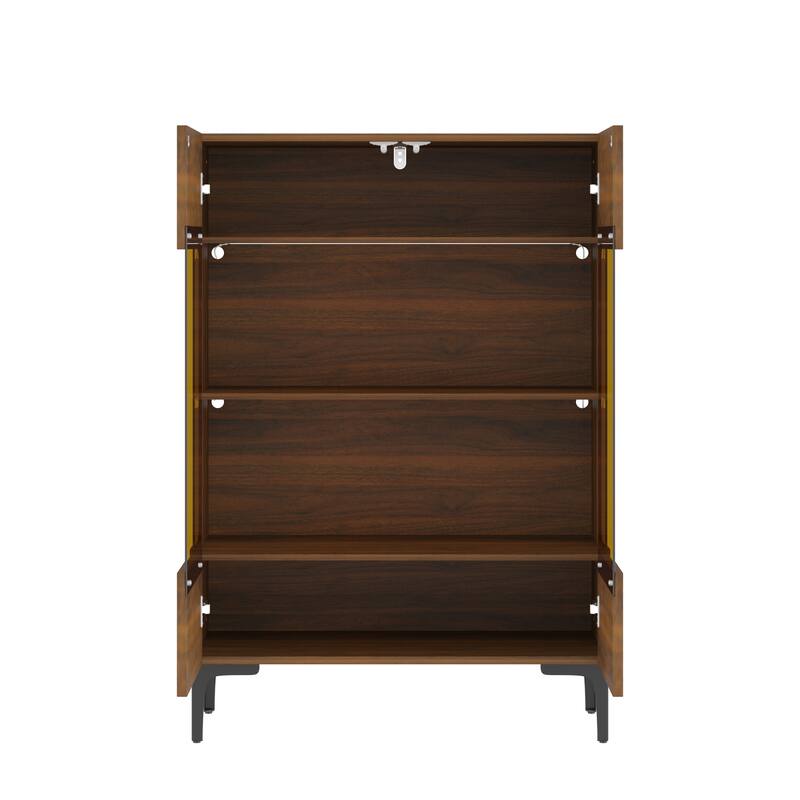 Walnut Glass Bookcase Bookshefl w/Cabinet Storage LED Display Shelves Bathroom or Living Room - 31.5"x45.3"