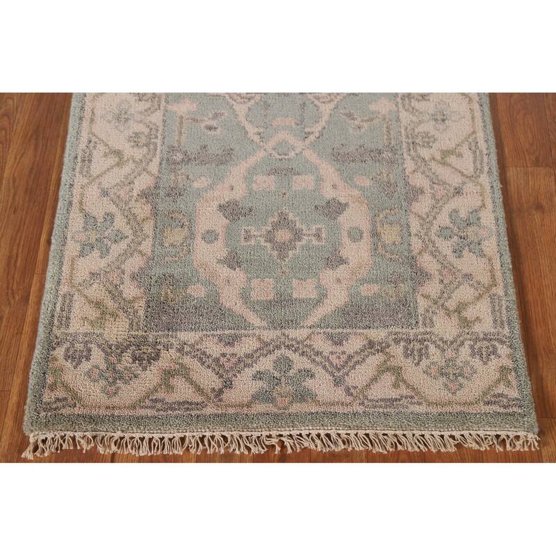 Green Oushak Indian Runner Rug Hand-knotted Wool Carpet - 2'6"x 9'11"