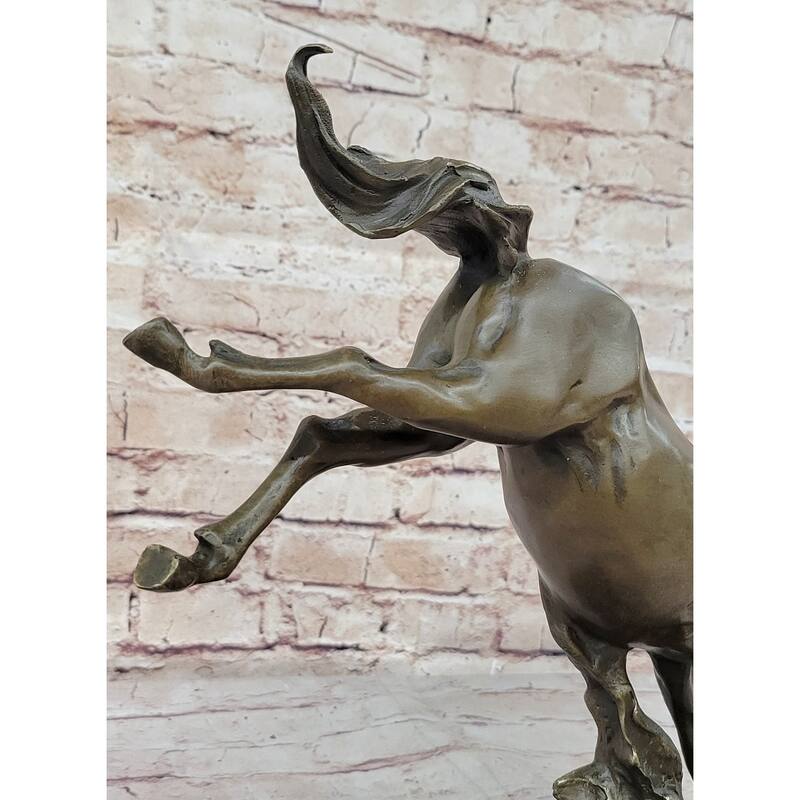 Jumping Wild Imitative Horse Mustang Stallion Bronze Sculpture Statue On Marble Base