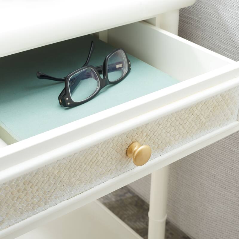 SAFAVIEH Ahab 2-Drawer 1-Shelf Accent Table. - 21" W x 18" D x 27" H - White/Gold