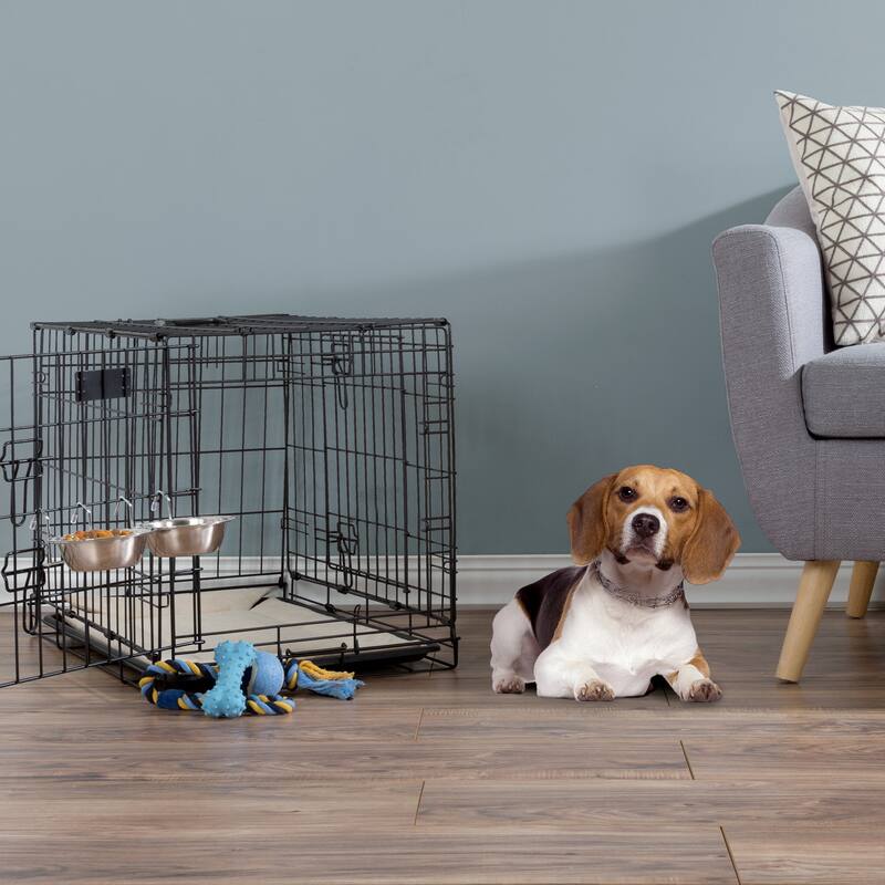 Set of 2 Stainless-Steel Dog Bowls - Cage, Kennel, and Crate Hanging Pet Bowls for Food and Water
