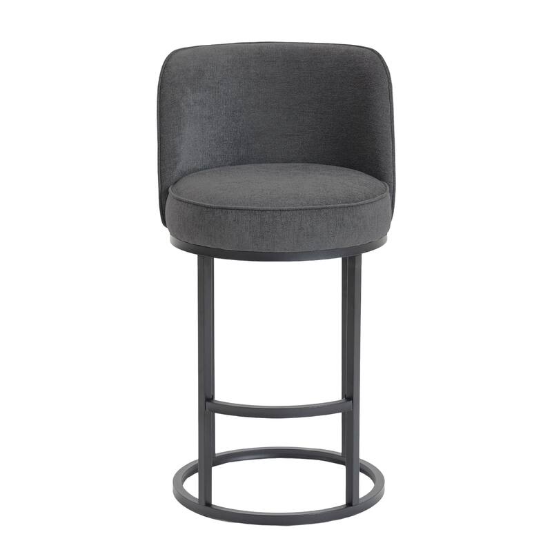 Anmytek Set of 2 Comfortable Modern Barrel Counter Height Bar Stools - Linen Fabric Upholstered With Backrest
