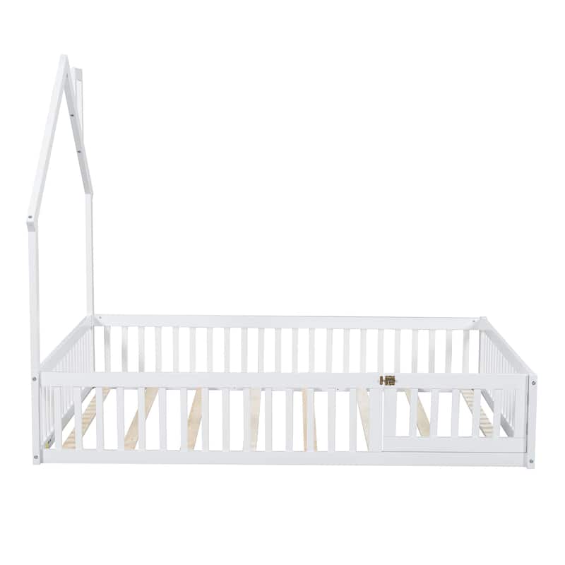 Roomfitters Wood Full Size House Platform Bed with Guardrail
