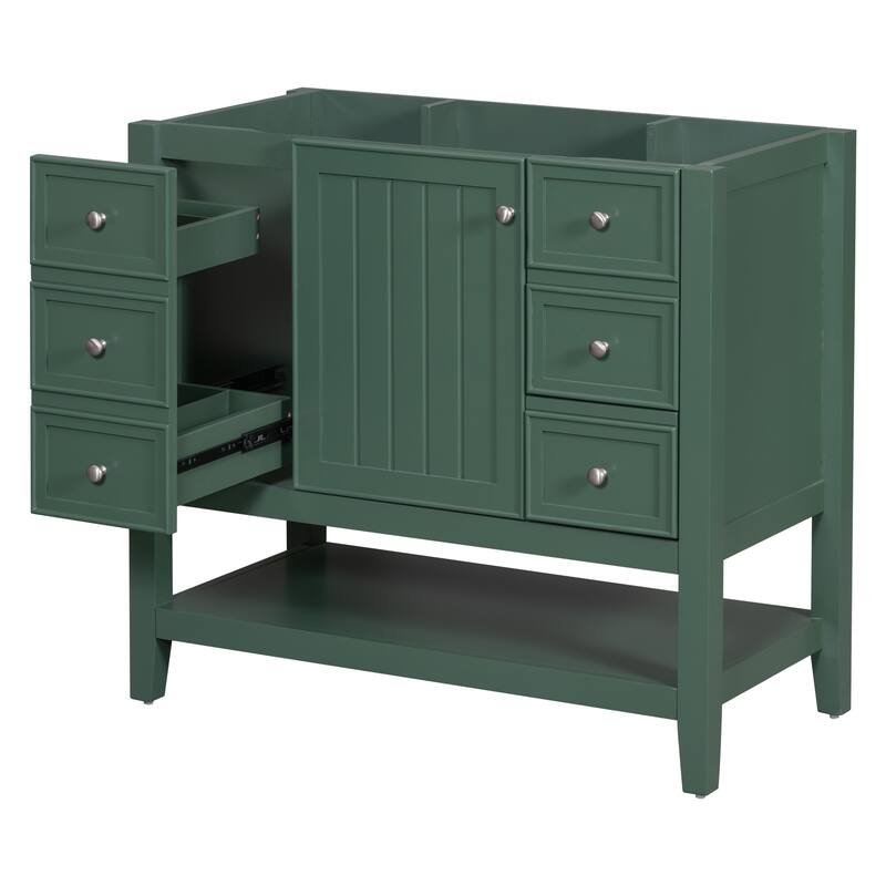 36" Blue Bathroom Vanity Cabinet, Three Drawers, One Cabinet, Open Shelf, Freestanding Design