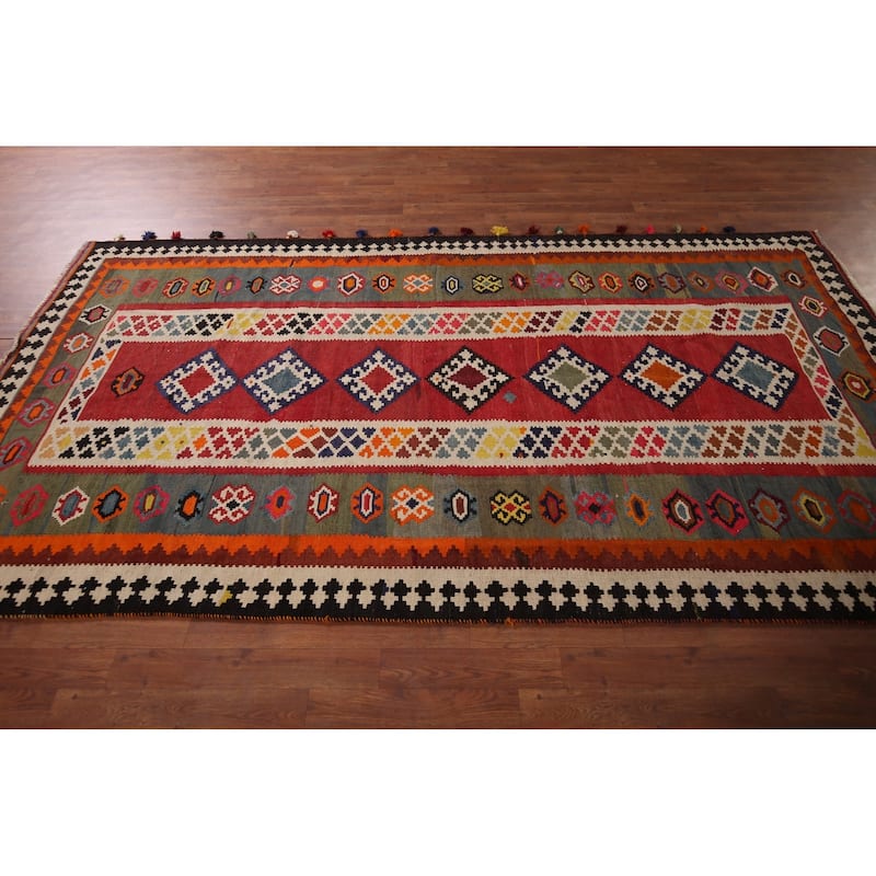 Kilim Qashqai Persian Vintage Rug Flatweave Tribal Wool Carpet - 5'2" X 9'10"