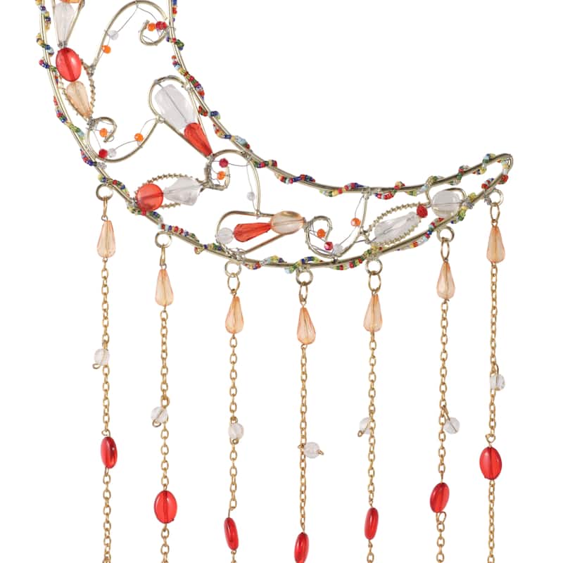 Metal Wind Chime Crescent Moon Design and Beaded Accents - 35" Orange - 8" x 1.25" x 35"
