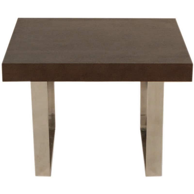 Ien 28 Inch Side End Table, Square Top, Metal Sled Legs, Espresso Brown