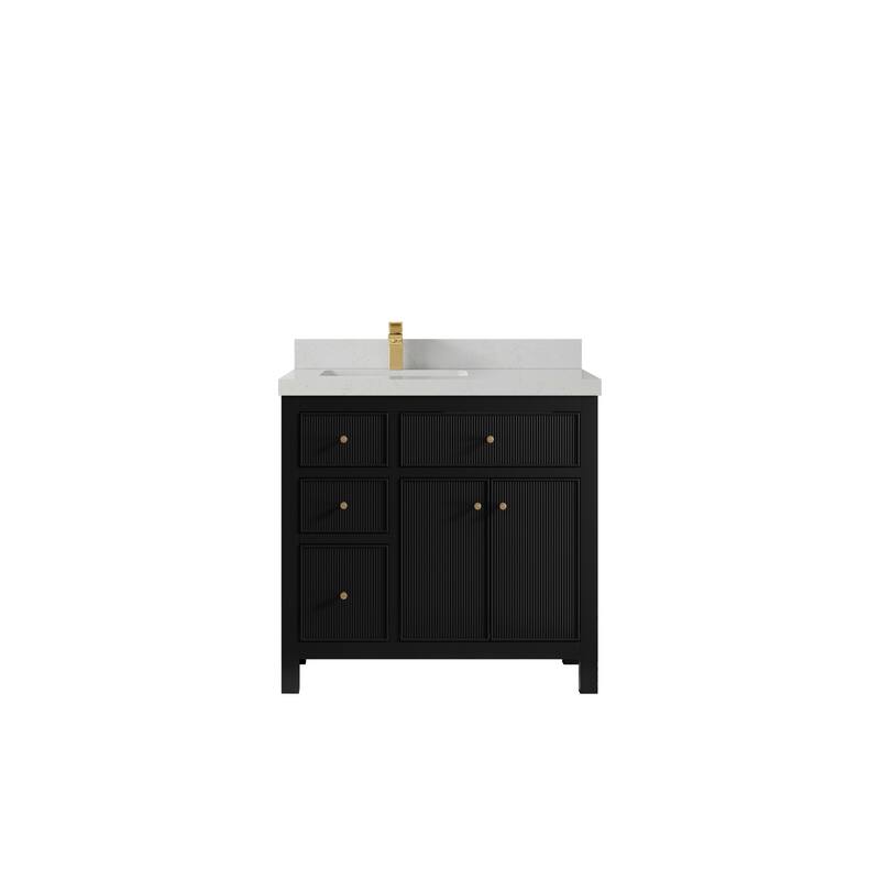Willow Collections 36 in W x 22 in D Sonoma Left Offset Free Standing Reeded Bathroom Vanity with Countertop - 2" Carrara Quartz - Black