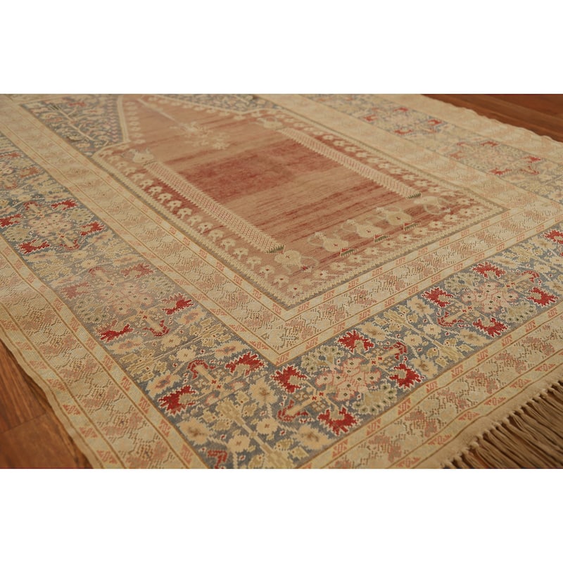 Hand Knotted Oriental 100% Silk Carpet Transitional Geometric Oranges & Rust Anatolian Area Rug - 5' 9'' X 3' 11''