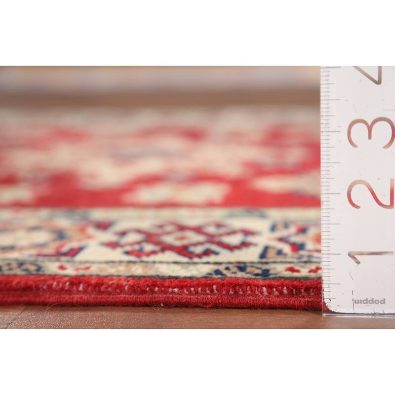 Kazak Oriental Accent Rug Hand-Knotted Red Geometric Wool Carpet - 2'8" x 4'2"