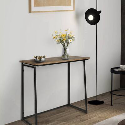 Wood Color All-in-One Foldable,Console Table Iron Porch Table