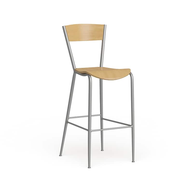 Metal Restaurant Barstool - Wood Back & Seat - 16.5"W x 21.5"D x 43"H - 16.5"W x 21.5"D x 43"H - Natural Wood Seat/Silver Frame