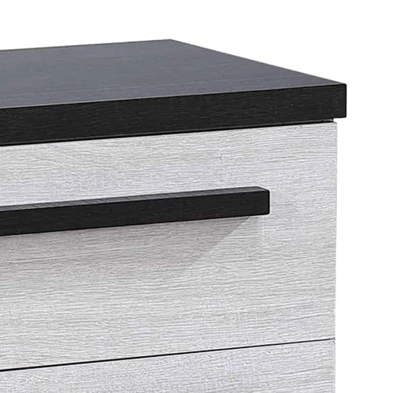 Ruthe Nightstand with 2 Drawers, Wide Top, Ebony Black, White Wood