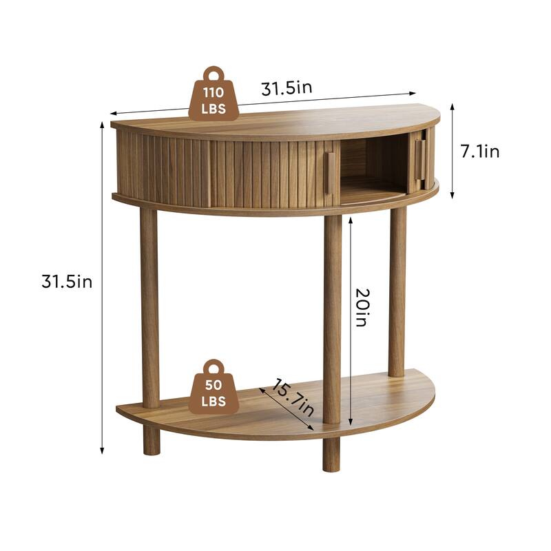 31.5-Inch Grooved Half-Moon Console Table, Farmhouse Sofa Table Behind Couch, Entryway Table, Decorative Table for Living Room