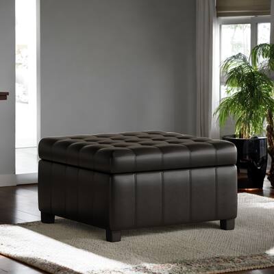 Isabella Faux Leather Ottoman, Button-Tufted, Storage
