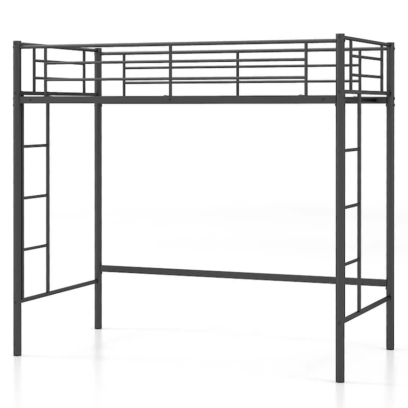 Gymax Metal Twin Loft Bed Space-saving Loft Bed Frame w/ Full-length