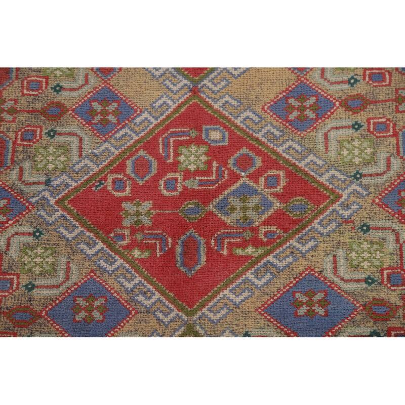 Geometric Tabriz Persian Antique Runner Rug Hand-knotted Wool Carpet - 3'8" x 9'5"